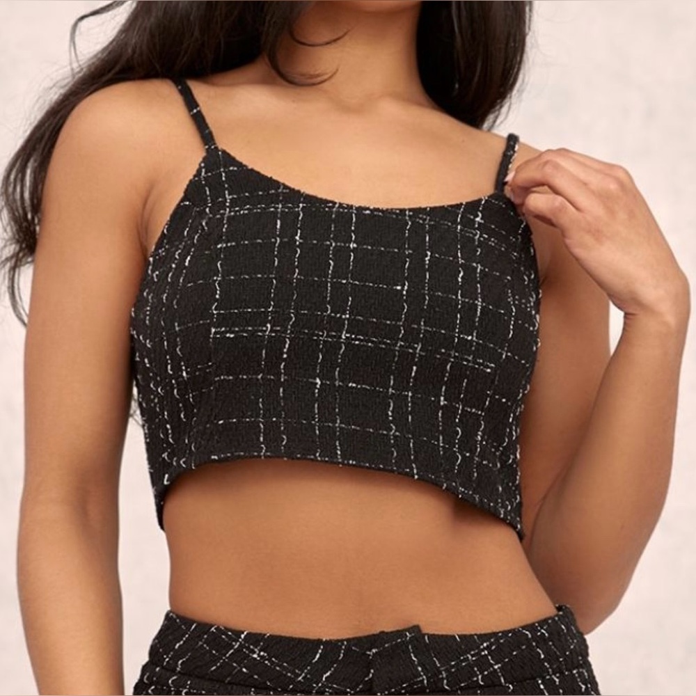 PLT Boucle strappy bralette crop top Black Size 8 NWT